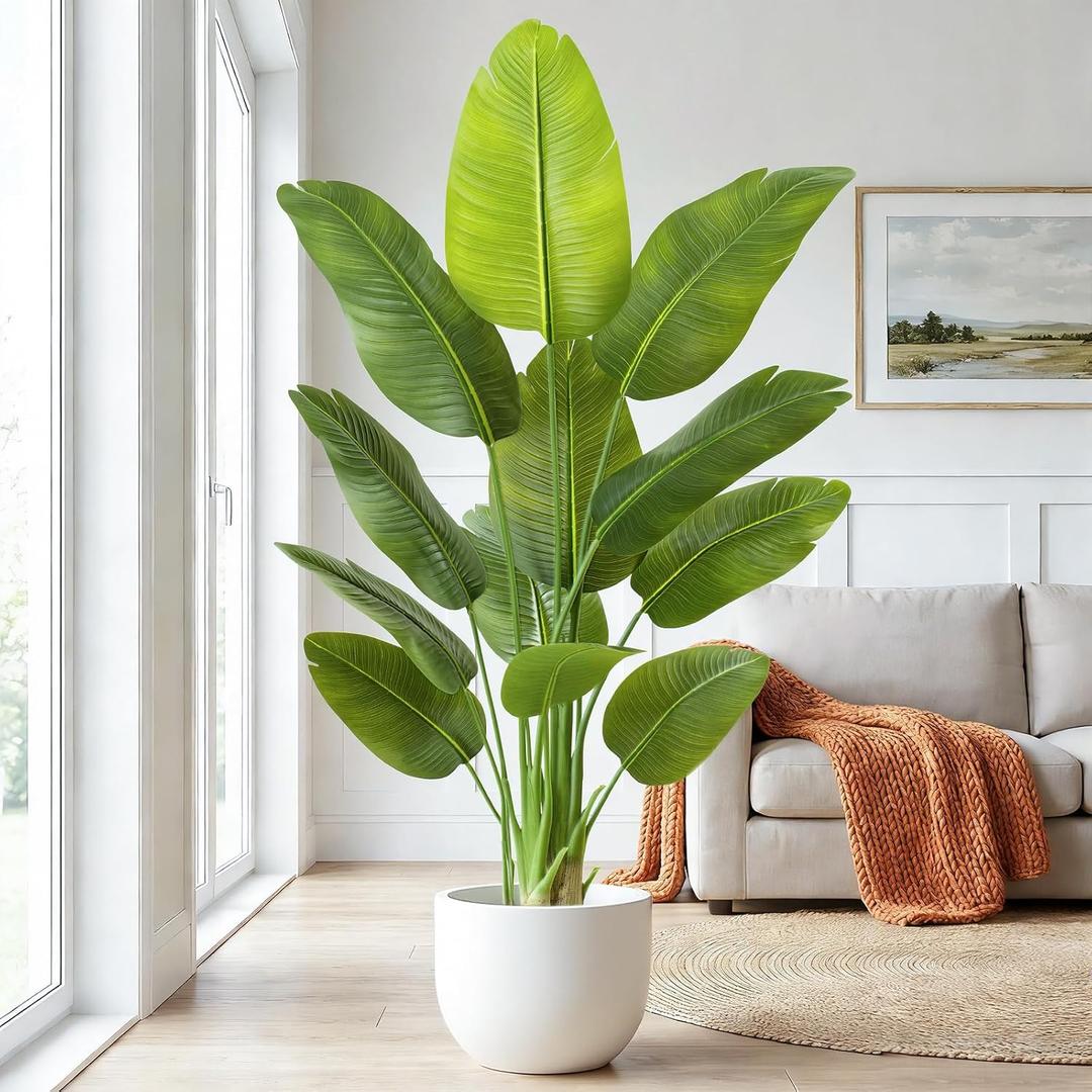 Lifelike Bird of Paradise Artificial Plant,5ft Faux Banana Leaf Tree with 12 Trunks - Perfect Indoor Silk Floor Plant for Home Decor in Living Room, Office, and Bedroom 1Pack