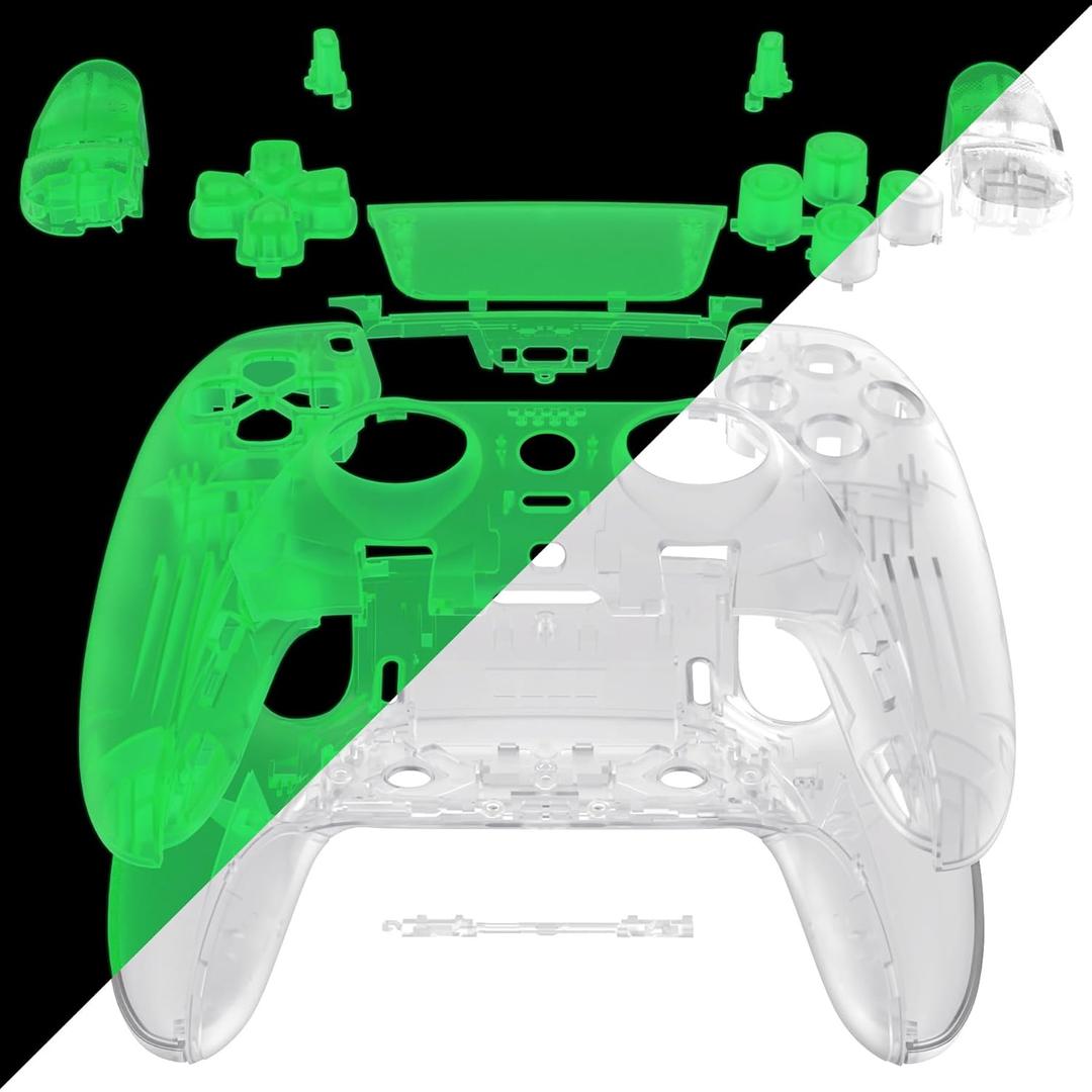 EXtremeRate Full Set Shell with Buttons Touchpad Compatible with p s 5 Edge Controller, Glow in Dark - Green Replacement Decorative Trim Shell Front Back Plates Compatible with p s 5 Edge Controller