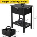 Nightstands Set of 2 with Drawers, Bedside Table Set of 2 with Storage Shelf, Heavy Duty End Side Table for Living Room Bedroom Small Space Sofa Couch, Wood Metal Night Stand, Easy to Assemble, Black