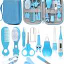 Baby Healthcare and Grooming Kit, Safety Newborn Nursery Baby Care Kit, with Hair Brush Comb, Nail Clipper, Thermometer, Pacifier Clip, Baby Registry Search, Baby Girl Boy Newborn Essentials (Blue)