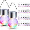 GIGALUMI 24 Pack Solar Outdoor Lights, Christmas Hanging Lights for Christmas Decoration-Cracked Glass Solar Lantern Outdoor Waterproof for Garden, Yard, Fence, Tree(Color Changing)