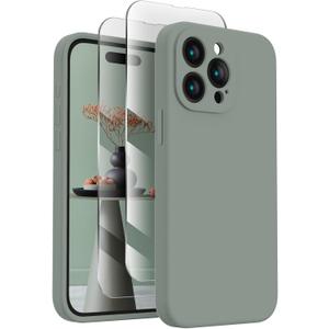FireNova Designed for iPhone 15 Pro Case, Silicone Upgraded [Camera Protection] Phone Case with [2 Screen Protectors], Soft Anti-Scratch Microfiber Lining Inside, 6.1 inch, Calke Green