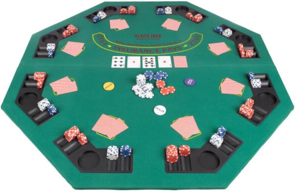 Folding Poker Table Top 48-Inch Solid Wood Topper Space for 8 Players Blackjack Table with Built-in Cupholders and Chip Trays by Trademark Poker