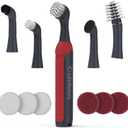 LifeBasis Rechargeable Power Scrubber 11-Piece Kit, Cordless Electric Cleaning Brush, IPX7 Waterproof Electric Grout Brush for Home, Kitchen, Bathroom, Grout, Tile, Shower, Tub, Red