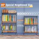 Homdox Rolling Garment Rack with Double Rod, Heavy Duty Clothing Rack with Shelves, Portable Clothes Rack, Free Standing Wardrobe Rack, with Lockable Wheels & Hanging Hooks, Max Load 450 LBS, Black
