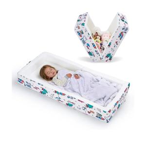 Umoving Portable Toddler Travel Bed – Foldable Soft Foam Floor Crib with Washable Cover, Built-in Safety Rails, No Assembly, Compact for Travel & Home Use, Cream