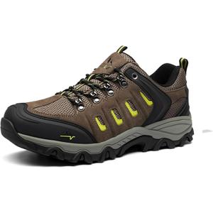 NORTIV 8 Men's Waterproof Hiking Shoes Leather Low-Top Hiking Shoes for Outdoor Trailing Trekking Camping Walking Quest (6.5, Black/Brown/Yellow)