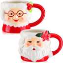 2 Pcs Mr.Christmas Santa Mugs Christmas Holidays Santa Claus Mugs Set Bulk Ceramic Vintage Camping Coffee Tea Cups for Couples Christmas Red and White Gifts Party Supplies (White,10 oz)