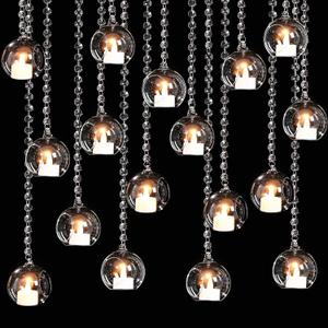 3.15'' Hanging Glass Tealight Holder Globe and Clear K9 Crystal Garland Strands, Hanging Glass Terrarium Containers for Wedding Party Tree Decoration(17 Pcs)