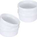 4 Pack Ramekins 12 Oz Oven Safe, Creme Brulee Set, Porcelain Souffle Dish for Baking, Soup Bowls for French Onion Soup White