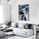 Kalormore Modern Canvas Wall Art Black White Woman Portrait with Sparkling Blue Roses Hat and Dress Gallery Wrapped Contemporary Painting for Living Room Home Decor Easy to Hang 24"x36" (Blue)