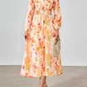 PRETTYGARDEN Women's Floral Midi Dress Casual Fall V Neck Long Sleeve Flowy Spring Beach Wedding Guest Vacation Dresses (Pink, L)