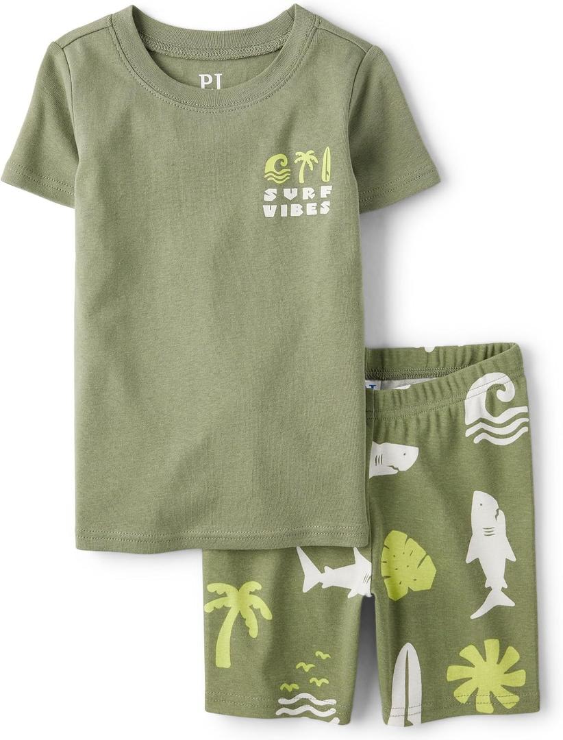 The Children's Place Boys' 100% Cotton Sleeve Top and Shorts 2 Piece Pajama Set, Size 16