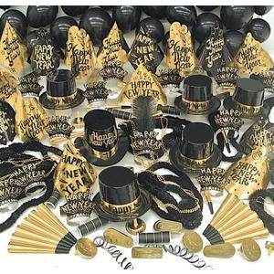 Crown Display New Years Eve Party Supplies, 352 Pieces, Black And Gold Top Hats Tiaras Bead Necklace Noise Makers, 2026 New Years Decorations Happy New Year Decorations 2026 Bulk Party Favors