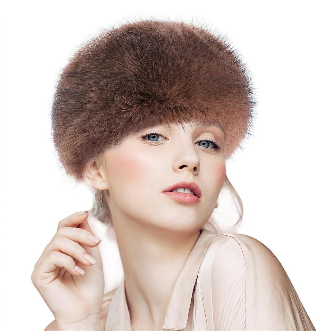 Faux Fur Headbands for Women, Fluffy Winter Headbands for Women, Womens Winter Headband with Elastic (Natural)