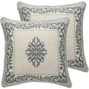 ISAENNE Design Linen Square Throw Pillow Covers 18"x18" Pack of 2, Cottage Farmhouse Cushion Covers with Blue Grey Thorn Vine Pattern Decoration Pillowcases for Bed, Living Room, Outdoor, Car