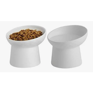 KITCHENLESTAR Ceramic Raised Cat Bowls, Elevated Tilted Cat Food and Water Bowls Set, Porcelain Stress Free Pet Feeder Dish for Cats and Small Dogs, Dishwasher and Microwave Safe, Set of 2(White)