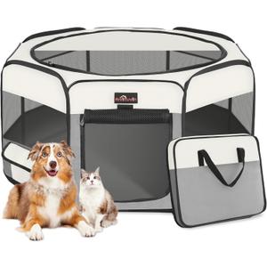 Aivituvin Dog Playpen Foldable Pet Play Pens with Carrying Bag for Cat, Puppies, Rabbits, Chickens, Durable Portable Pet Tent for Travel Camping Indoor/Outdoor Grey M