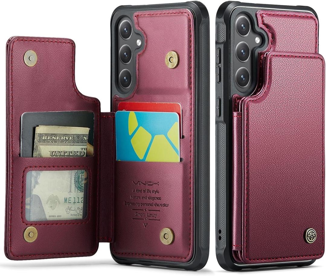 Vinich for Samsung Galaxy S24 Wallet Case with Card Holder, RFID Blocking Credit Slots Kickstand Shockproof Phone Cover for Women Men, Wine Red