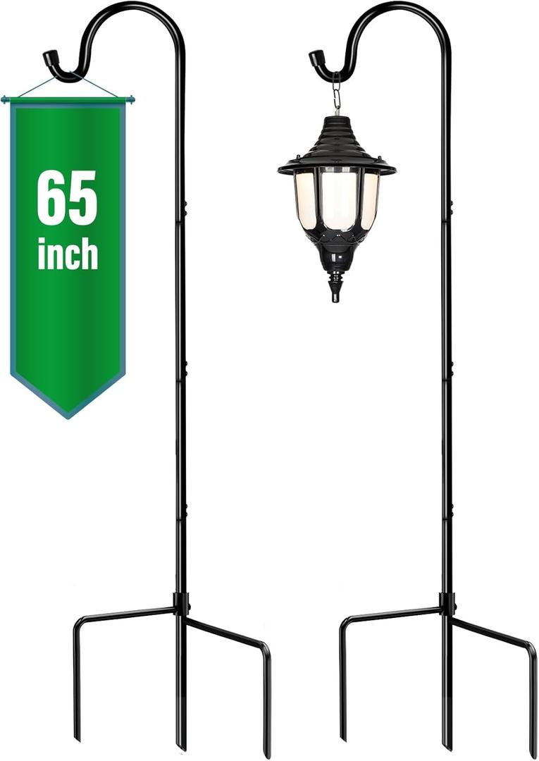 GOFORWILD Shepherds Hooks 2 Pack Black, 65 inches Tall, Adjustable Garden Hook for Outdoor, Hanging Plant, Solar Lights, Lanterns, Bird Feeders, Garden Stake and Wedding Decor, 7015