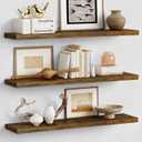 Forbena 36 Inch Floating Shelves for Wall Long Set of 3, Large Deep Wall Shelves for Bedroom Living Room Decor, Rustic Wood Floating Shelf for Kitchen Closet Office TV Plants Books (Dark Brown)