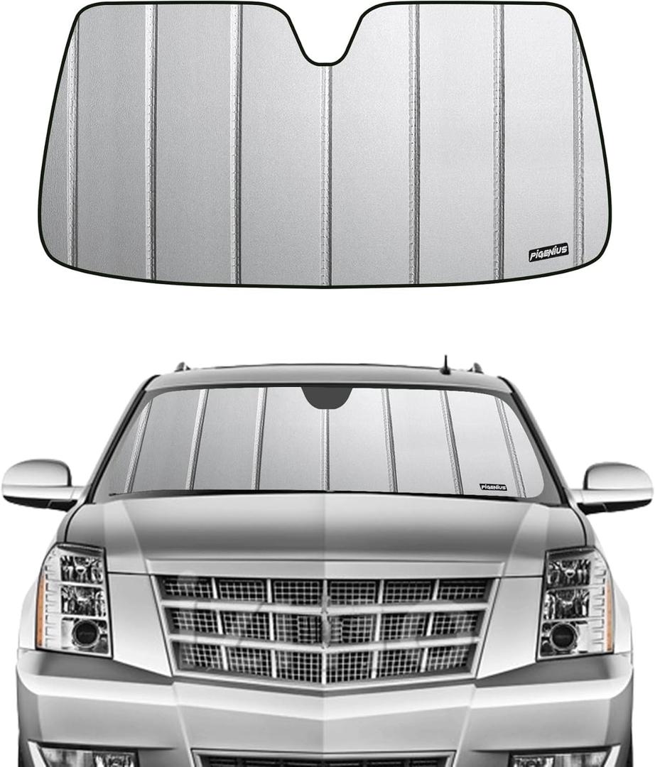 Windshield Sunshade for Chevy Tahoe/Suburban & GMC Yukon 2015-2020, Also Fits Cadillac Escalade, Premium Grey Leather Finish