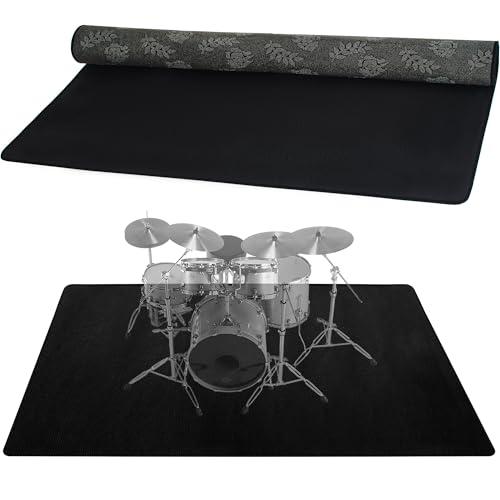 Drum Rug, 4 Ft x 6 Ft Drum Mat Carpet Music Rug with Non-Slip Bottom, Soundproof Electrical Pads for Drummers, Black