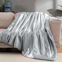 Vonty Satin Throw - Silver Grey Satin Blanket, 60x80 Inches, Cooling & Silky, Wrinkle-Free, Cable Knit for Couch, Sofa, Bed, Outdoor