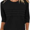 JomeDesign 3/4 Length Sleeve Womens Tops Round Neck Casual Tunic Tops Pleated Shirts Dressy (Small, Black)