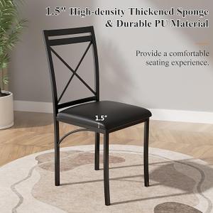 VECELO 4 Faux Marble Dinette Chairs for Kitchen, Breakfast Nook, Small Space, Black