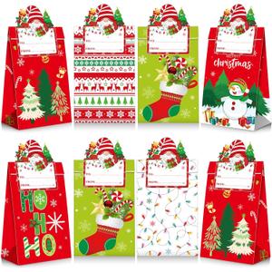 Blosssound 30 Pack Winter Paper Gift Bags Blue Wonderland Treat Bags with Name Stickers Christmas Candy Cookie Craft Party Favors Holiday Festive Home Party Decor Supplies(Christmas Tree)