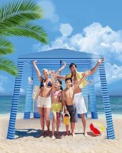 Beach Cabana - 6.2’x6.2’ UPF 50+ Sun Shade, Easy Setup & Portable, Waterproof Canopy with Sand Pockets, Side Wall & Beach Umbrella Tent Design - Perfect for Family Trips, Picnics & Camping