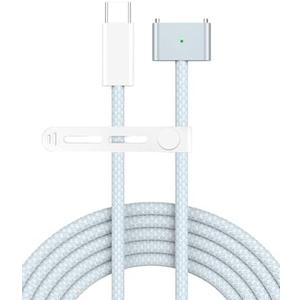 USB C to Magnetic 3 Charger Cable for MacBook Air 13.6 15 inch MacBook Pro 14 16 M5 M4 M3 M2 M1 2026 2025 2024 2023 2022 2021, Braided Cord & LED, Powerful Magnetic, Original Quality, 6.6ft Sky Blue