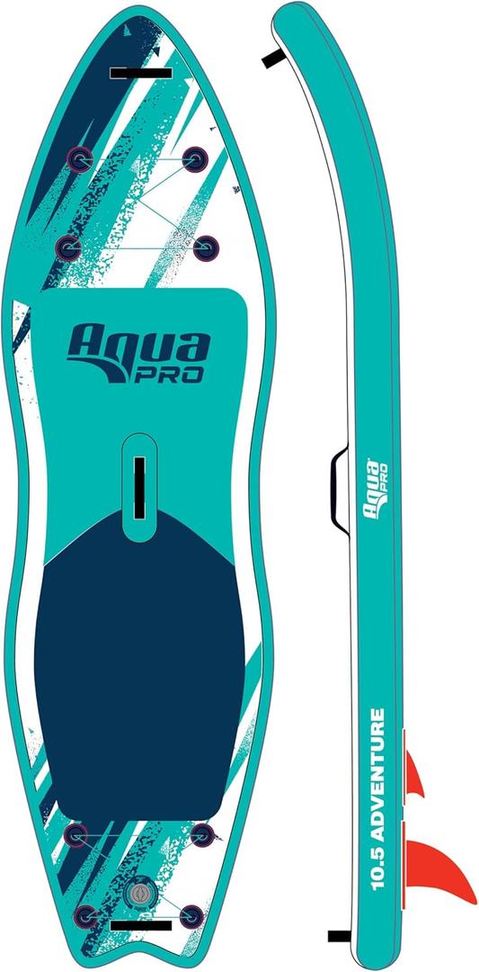 Aqua PRO Halcyon Adventure Inflatable Stand-Up Paddleboard iSUP, Scalloped Wide Stable Design with Non-Slip EVA Deck, Includes Paddle, Ankle Leash, Pump and Carry/Storage Bag (10' 6")
