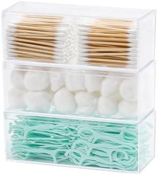 GOXITAX 3 Pack Qtip Organizer Container with Lid, Plastic Bathroom Vanity Storage Canister for Cotton Swabs and Balls, Makeup Sponges, Hair Clips, Clear Counter and Desk Drawer Holder