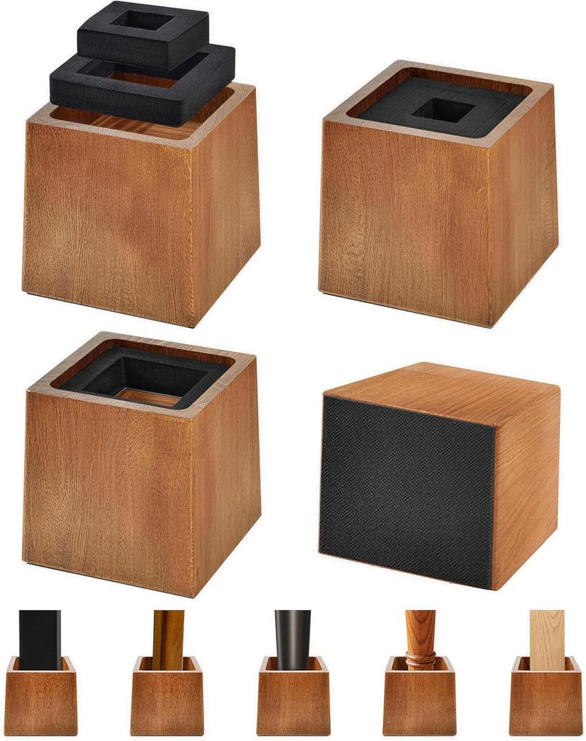 Bed Risers Heavy Duty, 4"H(Inner 3" H), 1" Raised Edge, Loading 2500 lbs, for King Queen Twin Full Bed Frame, 4 Pack Wooden Furniture Legs Risers for Couch Desk Table TV Cabinet, Retro Brown