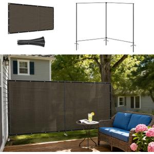 Windscreen4less Outdoor Privacy Fence Screen, 5'x12' Freestanding Privacy Fencing Set with Iron Poles and Ground Spikes, UV Resistant Mesh Cover Garden Pet Fencing for Backyard Patio Pool, Brown