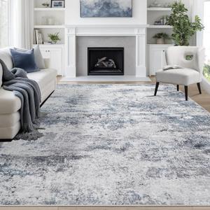 9x12 Area Rugs for Living Room Washable: Abstract Large Rug for Dining Room Bedroom Carpet Non Slip 9 by 12 Indoor Modern Nursery Home Office Blue Grey