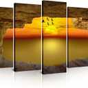 SATINO 5 Pieces Modern Large Canvas Wall Art Sunset Sky Clouds Sun Rock Sea Beach Picture Paintings on Canvas for Living Room Bathroom Bedroom Home Office Decor