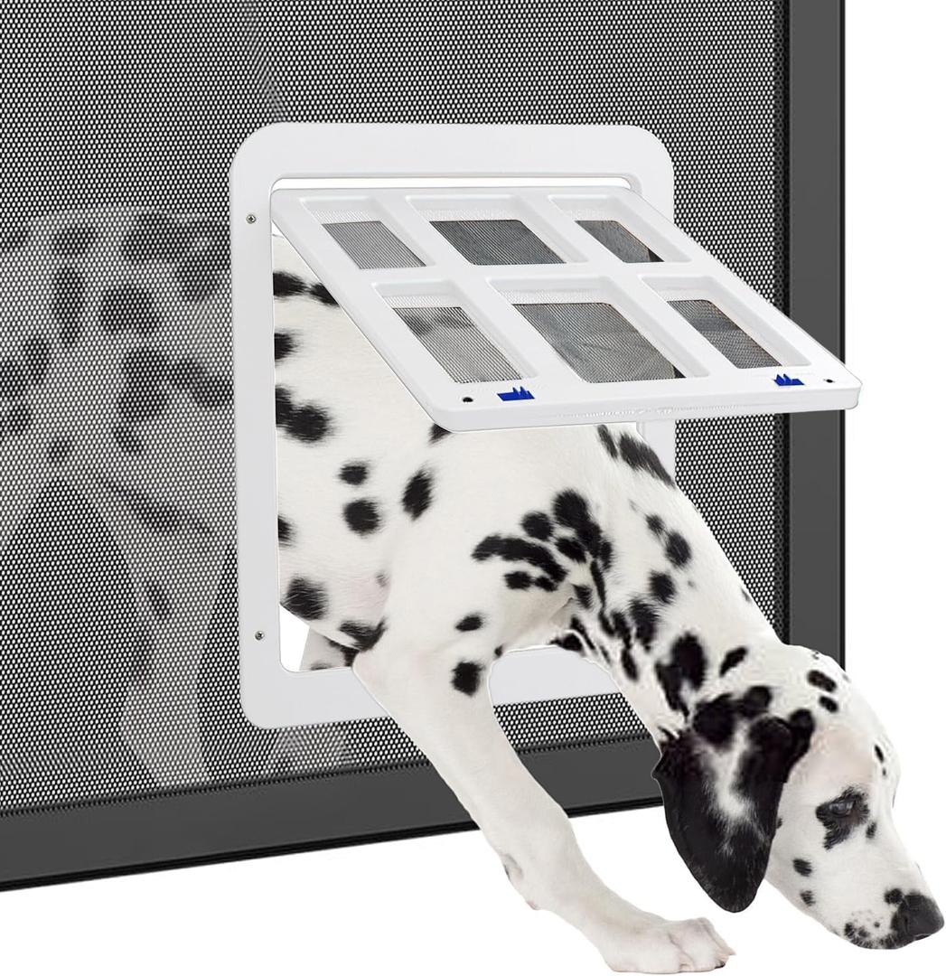 Enjoying Dog Door for Screen Doors, Passage Opening 11.2" x 14.4", Access Freely, Magnetic Swing Flap, Large Pet Door for Sliding Screen Doors, Lockable, White