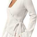 Verdusa Women's Cozy V Neck Wrap Tie Front Cardigan Casual Knit Quiet Luxury Clothes (Large, White)