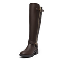 DREAM PAIRS Women's Knee High Boots Low Block Heel Riding Boots Round Toe Side Zipper Biker Motorcycle Buckle Boots US 8