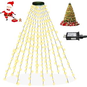 Easy Christmas Lights for Tree Indoor Outdoor, 420 LED Waterfall Tree Topper Lights 8.2FT x 12 Lines with 8 Modes & Timer, Waterproof String Lights Plug in for 6FT Xmas Tree Xmas Decor (Warm White)
