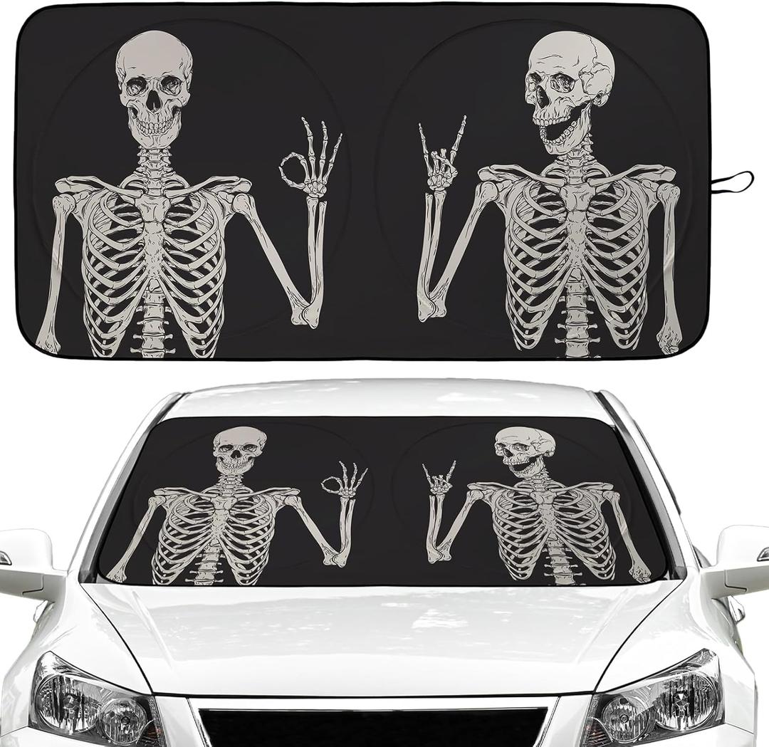 Skull Car Windshield Sun Shade Foldable Sunshade Front Window Cover Sun Visor Protector Accessories for Truck SUV (59x27.5 inches)
