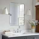MOON MIRROR Polished Chrome Pivot Mirror for Bathroom, Tilt Bathroom Vanity Rounded Rectangle, Overall 28.33 x 36 in (Mirror 24x 36 in)
