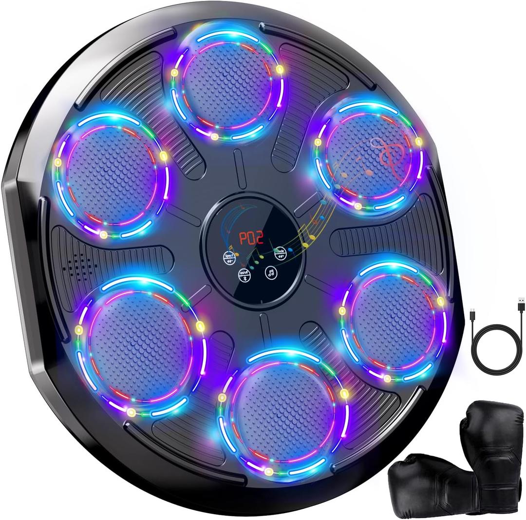 Music Boxing Machine for Adults Kids, Bluetooth Punching Machine With Gloves, Boxing Training Equipment Wall Mounted, 12 Modes & 12 Speeds,Electronic Boxing Pad Target for Home,Office,Gym (Upgrade) (Black)