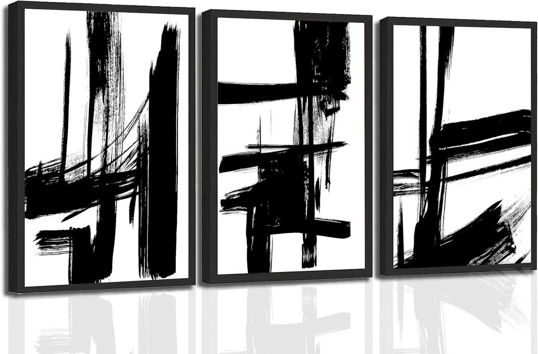 3Pcs Black and White Canvas Wall Art Modern Abstract Paintings Minimalist Line Posters Prints Wall Decor Black and white picture Artwork for Living room Bedroom Bathroom Office Home12x16in Unframed