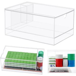 Empty Acrylic Mahjong Case Mahjong Storage Box for American Tiles and Mahjongs Cards Transparent Display Box for Mahjongs Tiles Accessories Supplies (Large,4 Compartment)