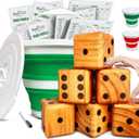 SWOOC Yardzee, Farkle & 20+ Games - Light-Weight Yard Dice Game Set (All Weather) with Collapsible Bucket, 5 Big Laminated Score Cards, and Marker (Choose 2.5in or 3.5in Dice) Yard Games (Green)