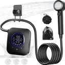 Portable Shower - 8000mAh Rechargeable Camping Shower Pump with Bath Sponge, 4 Spray Modes, IPX8 Waterproof, Ideal for Outdoor Camping, Travel, Car Washing, Pet Bathing, and Watering Plants (Black)